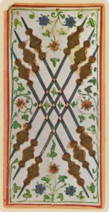 De Zes van Staven, facsimile van een tarotkaart uit het 